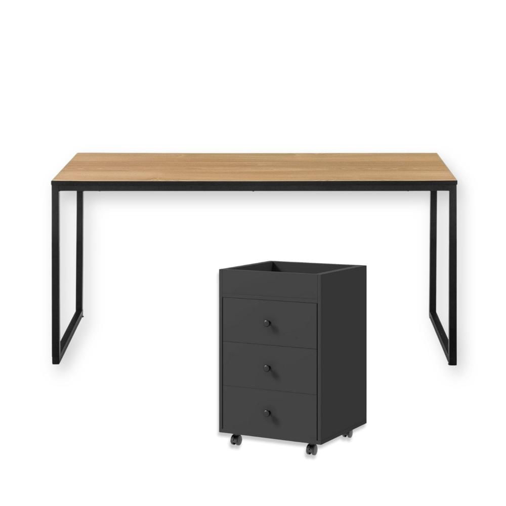 Combo Nox Escritorio Haya + Cajonera Negra Coricha Home