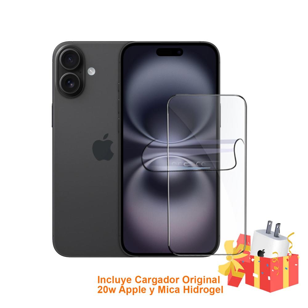 Apple Iphone 16 Plus 128Gb Version Chip Fisico Black con Mica Hidrogel y Cargador 20w Original