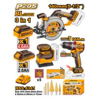 Kit 3 Herramientas Ingco Percutor 20V 66NM + Sierra Circular 20V 5 1/2'' + Lijadora 20V COSLI241193