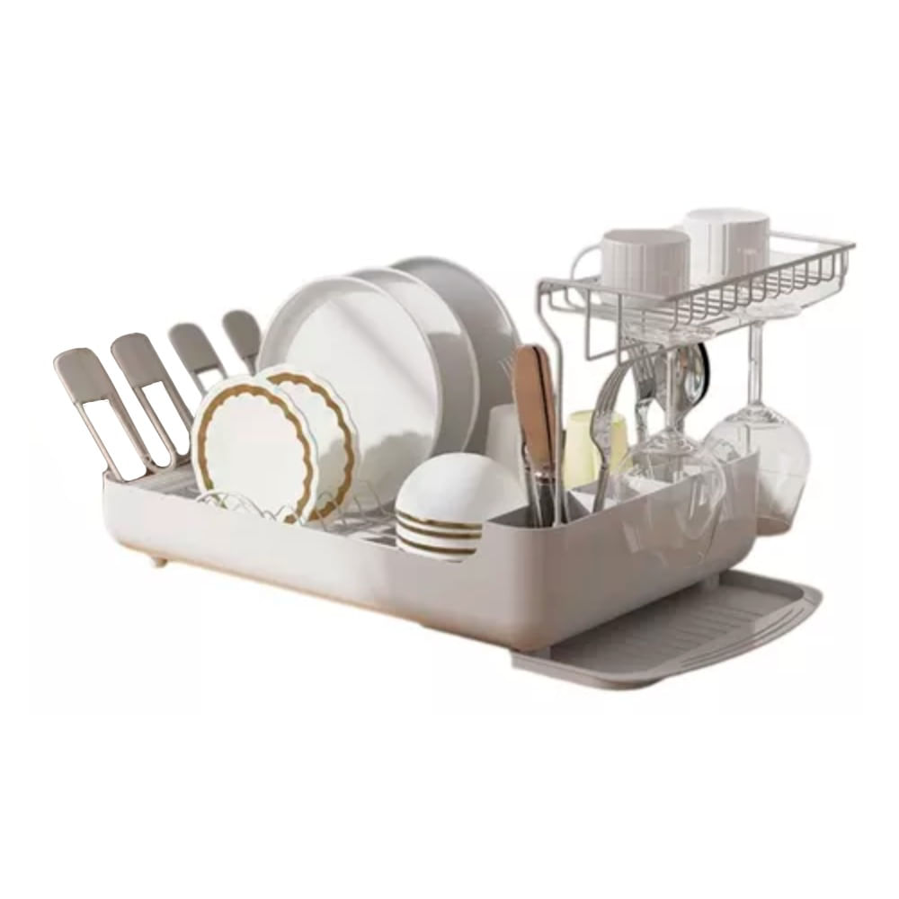 Escurridor de Platos Dos Niveles con Soporte para Copas Blanco