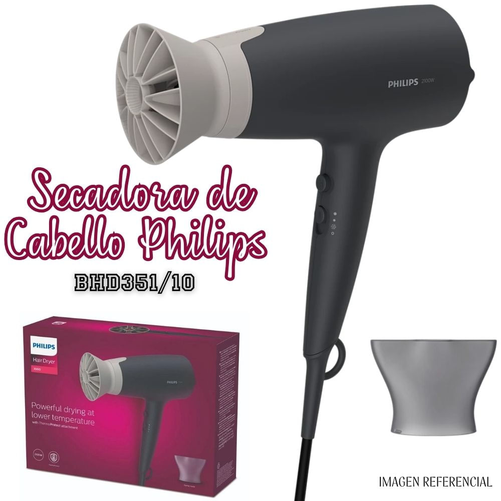 Secadora de Cabello Philips BHD351- Negro