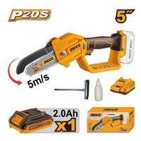 Mini Motosierra Ingco 20V 5"" 13CM 5M/S + 1 Batería 2.0AH + Cargador CGSLI20581