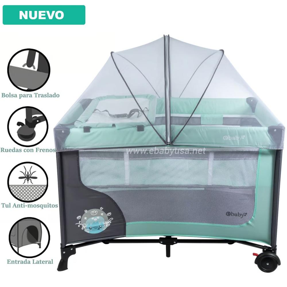 Cuna Corral Ebaby con Cambiador Happy Dream Verde