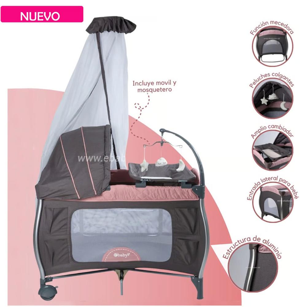 Cuna Corral Mecedora Napy Rosado