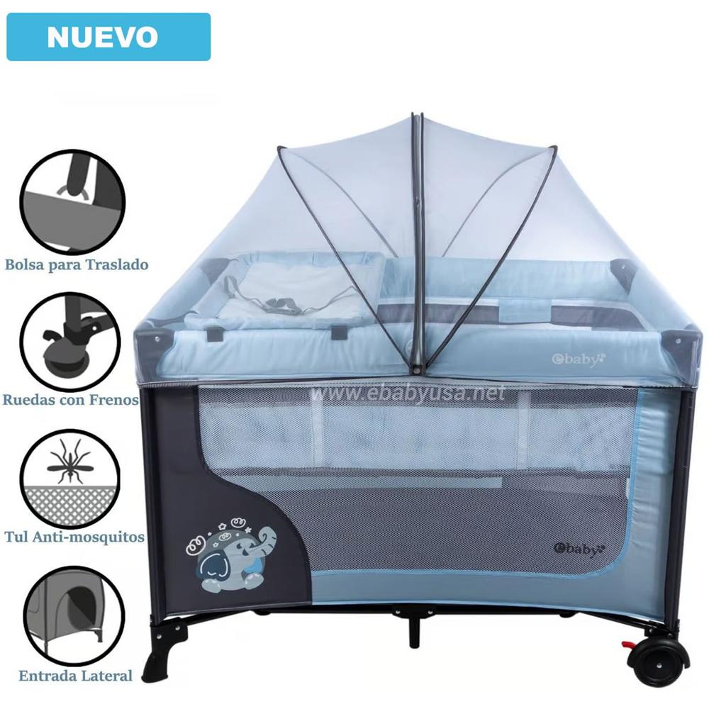 Cuna Corral Ebaby con Cambiador Happy Dream Celeste