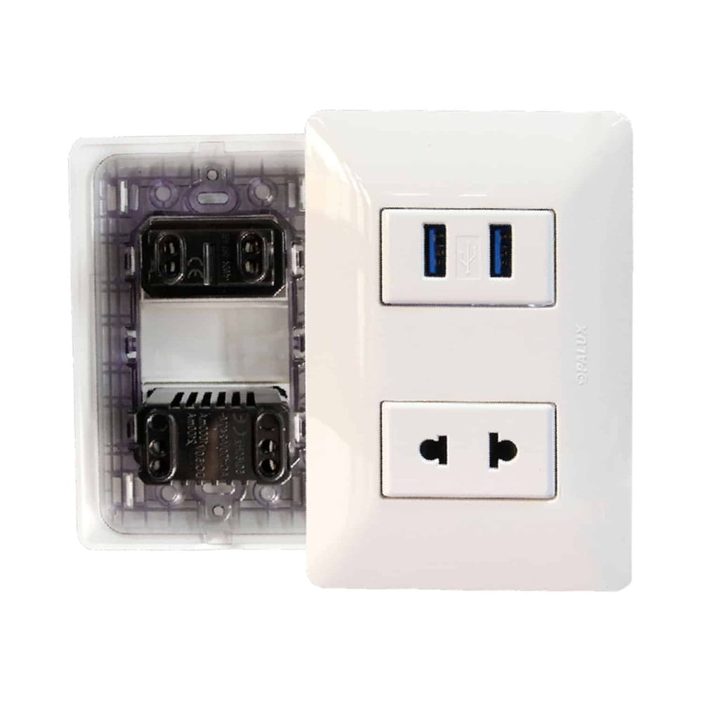 Tomacorriente Mixto Universal + 2 Entradas USB Con Proteccion