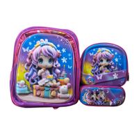 Mochila con Luces Lonchera y Cartuchera para Niñas Modelo Niña Kawaii