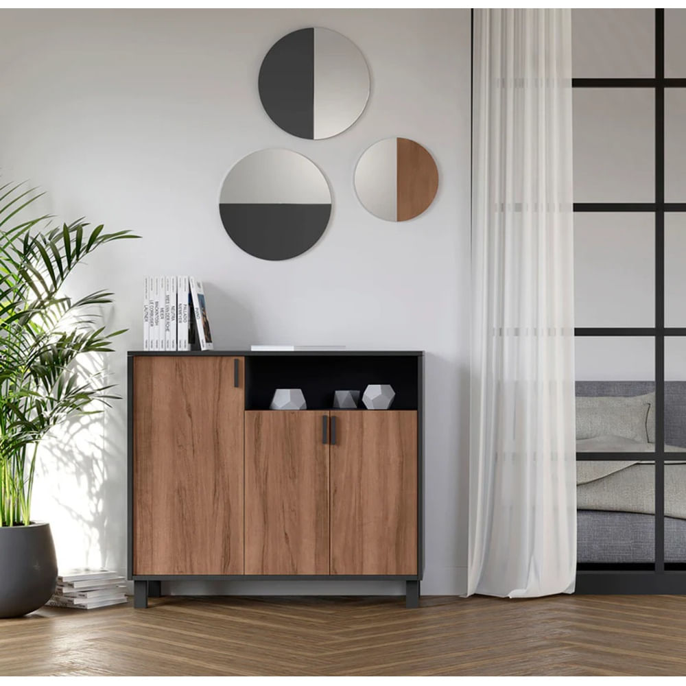 Zapatera Recibidor Sara 3 Puertas Negro/Marrón R&R MUEBLES