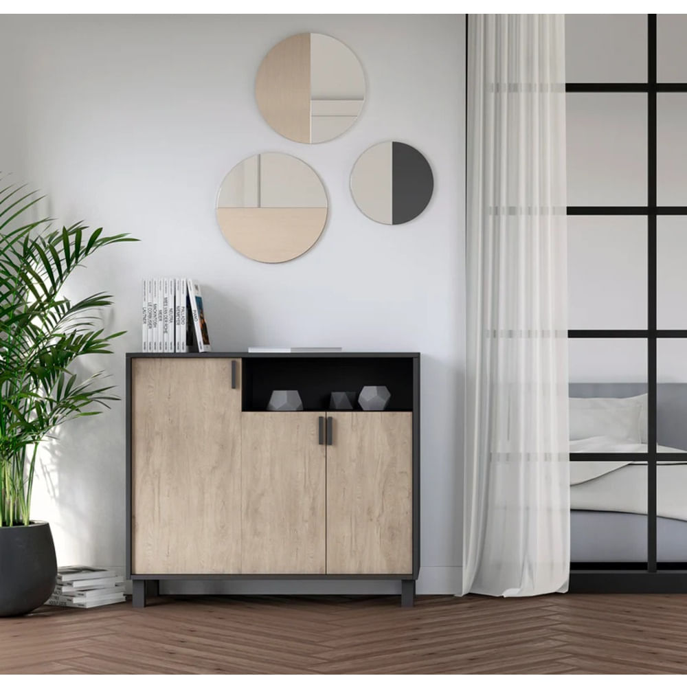 Zapatera Recibidor Sara 3 Puertas Negro/Roble R&R MUEBLES