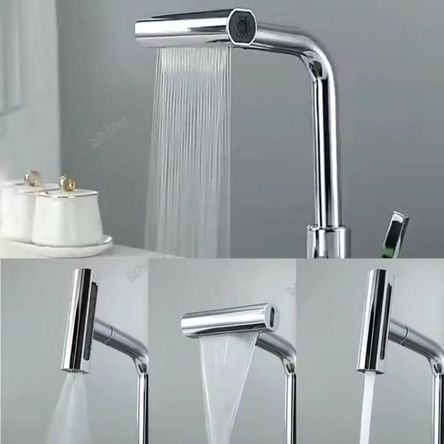 Grifo Cocina Pared  4 en 1 Rotación 360° Acero Cromado Brillante