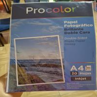 Papel fotografico brillo de 160gr doble cara - PROCOLOR - Paquete de 20 hojas