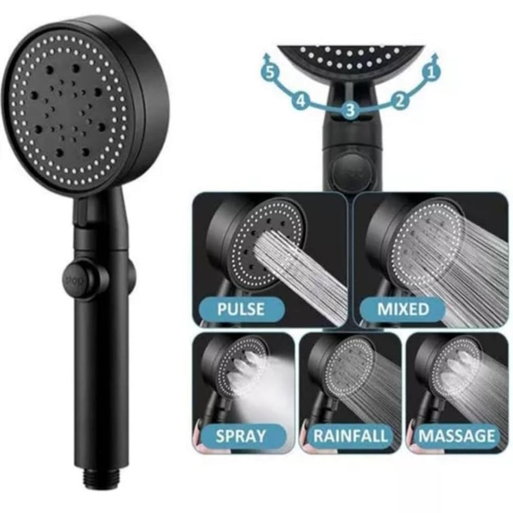 Ducha Teléfono 5 en 1 Negro Mate Multifuncional Ahorro de Agua