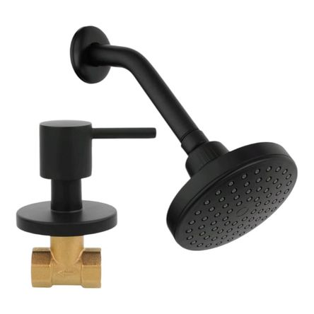 Combo Set Ducha 11cm brazo de 18cm con llave Aleta Negro Mate