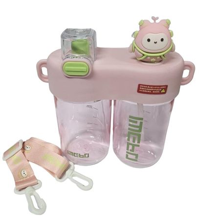 Botella de Agua De Dibujos Animados para Niños con Dos Compartimentos Rosado Botella de Agua De Dibujos Animados para Niños con Dos Compartimentos Rosado