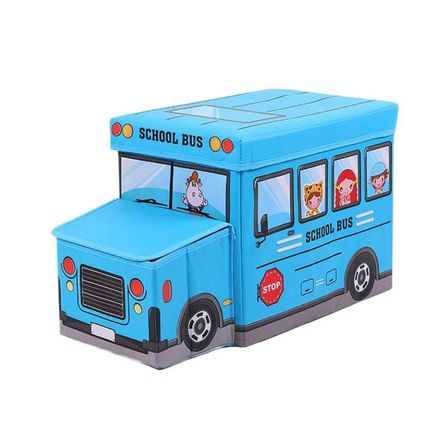 Caja Organizadora Juguetes Ropa Puff Bus Niños Niñas Multiuso Azul Celeste