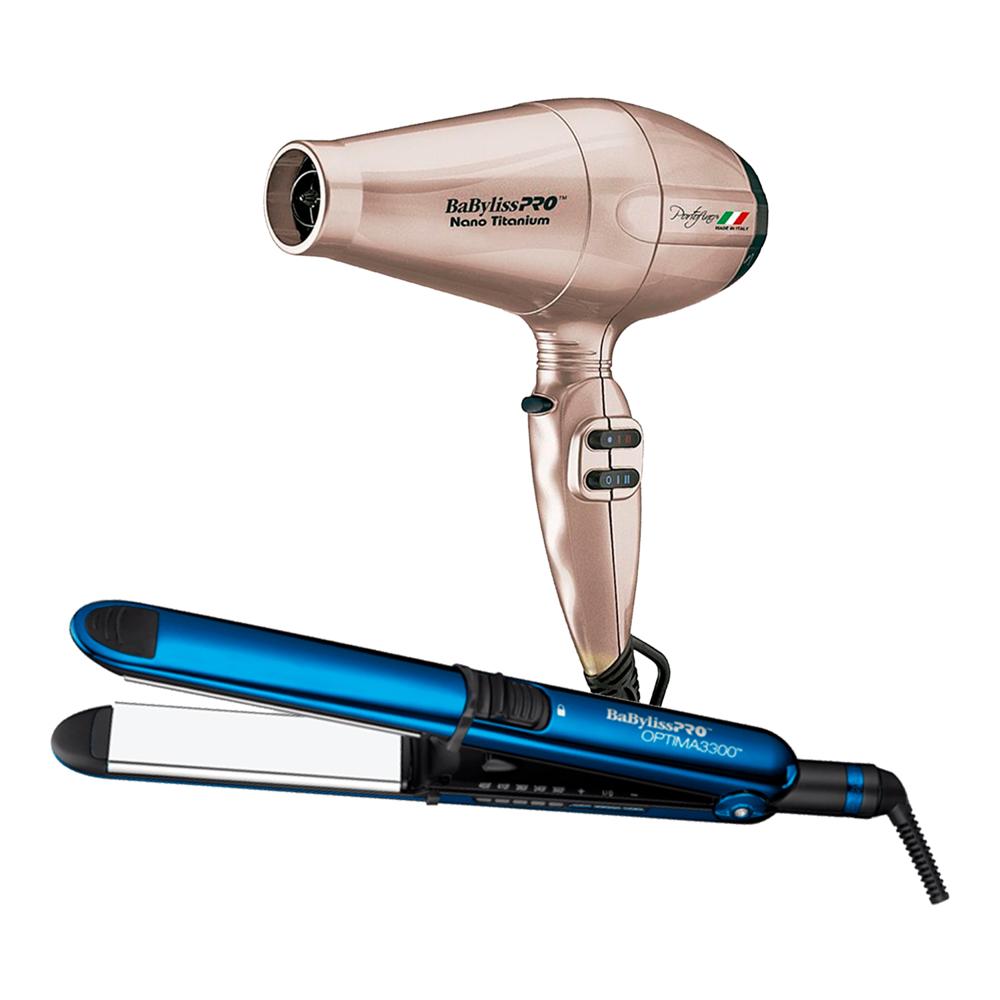 Combo BabylissPRO Alisadora Optima 3300 BBC3300TPE Y Secador Portofino Rose Gold BNTRG6610PE