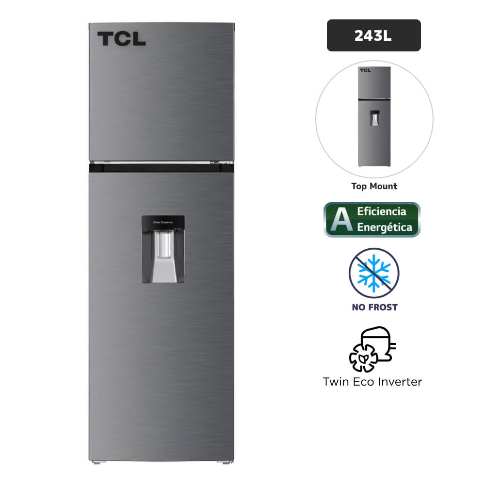 Refrigeradora TCL 243L No Frost Grey Inox