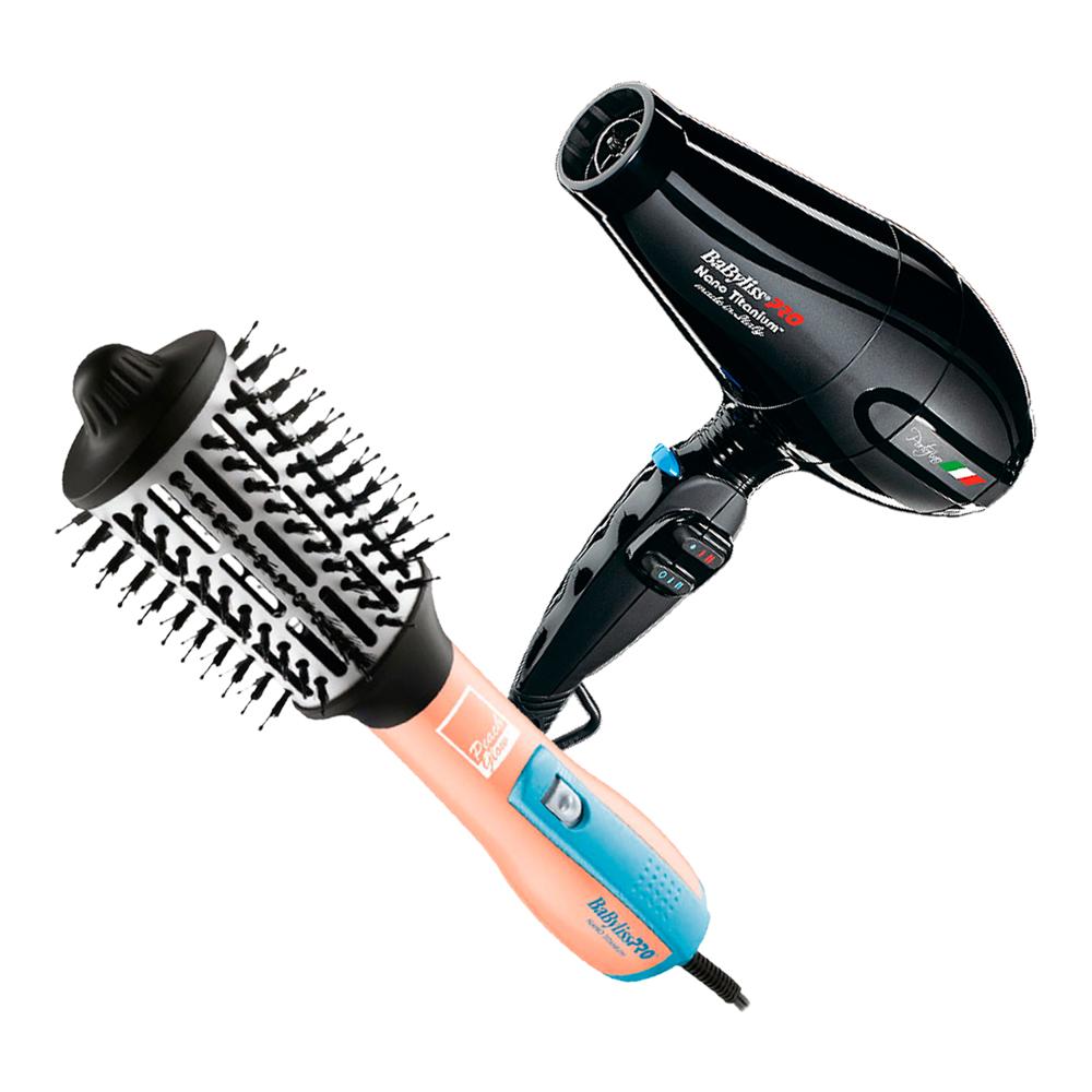 Combo BabylissPRO Cepillo Eléctrico BNTHBPE250PE y Secador Nano Titanium Portofino Negro BNT6610NPE