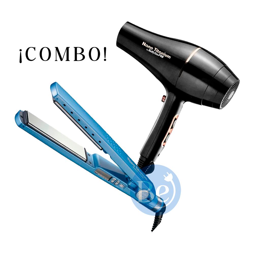 Combo BabylissPRO Alisadora Nano Titanium BNT4091TPE y Secador Rose Gold Black B6176PE