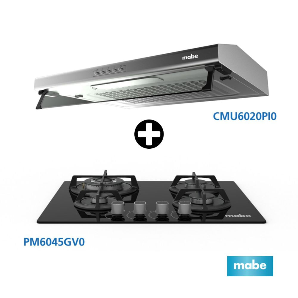 COMBO Mabe: Cocina Empotrable Negra 60 PM6045GV0 + Campana extractora Cmu6020Pi0 60cm