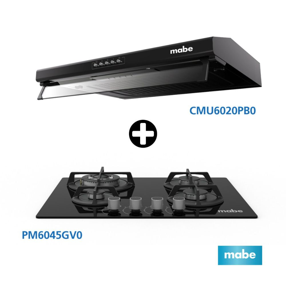 COMBO Mabe: Cocina Empotrable Negra 60 PM6045GV0 + Campana 60Cm Cmu6020Pb0 Black