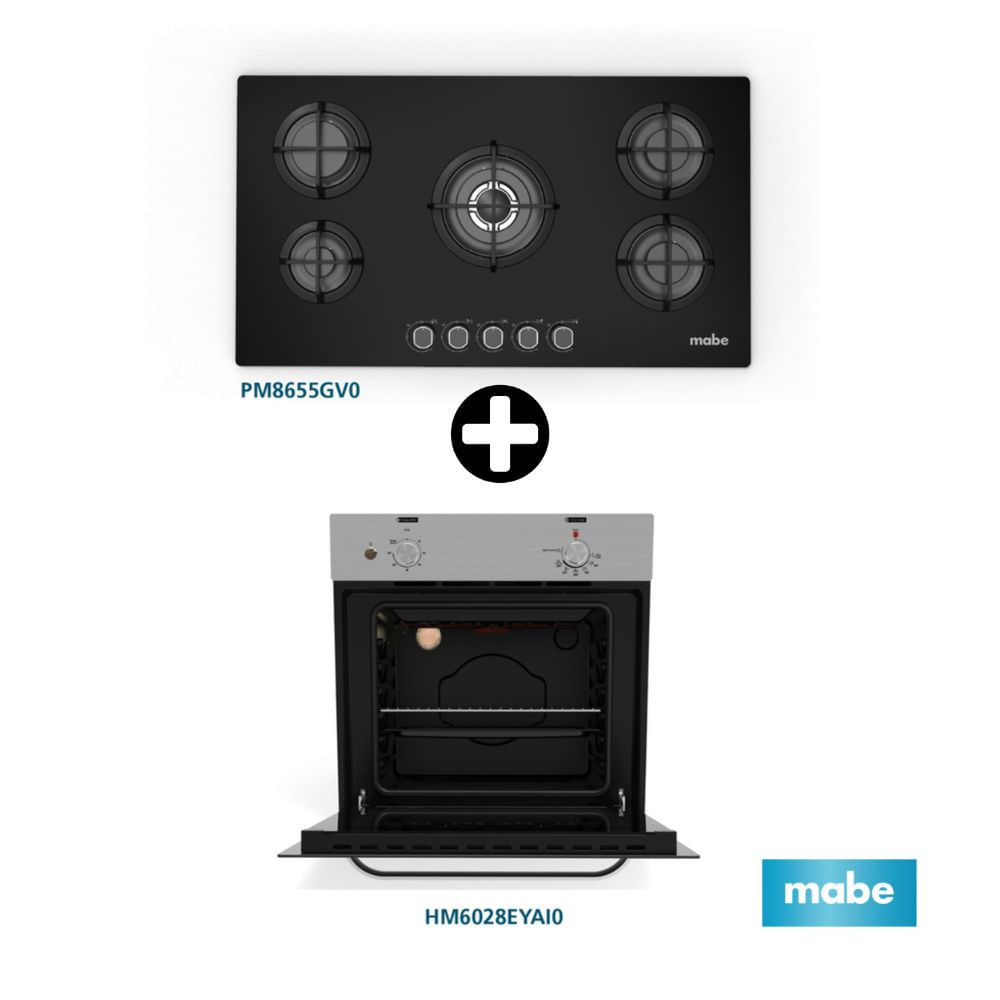 COMBO Mabe: Cocina Empotrable Negra 90 PM8655GV0 + Horno Empotrable HM6028EYAI0 Acero Plata