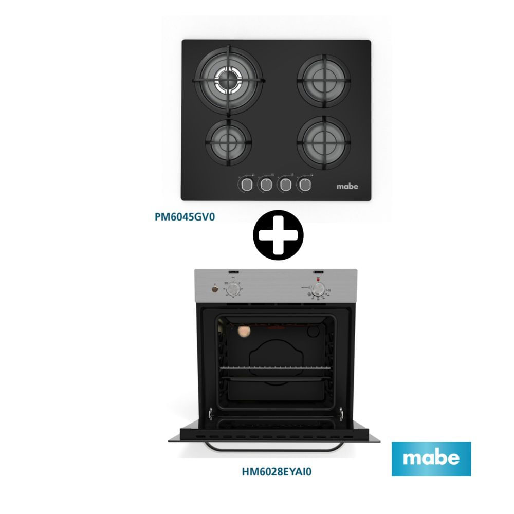 COMBO Mabe: Cocina Empotrable Negra 60 PM6045GV0 + Horno Empotrable HM6028EYAI0 Acero Plata