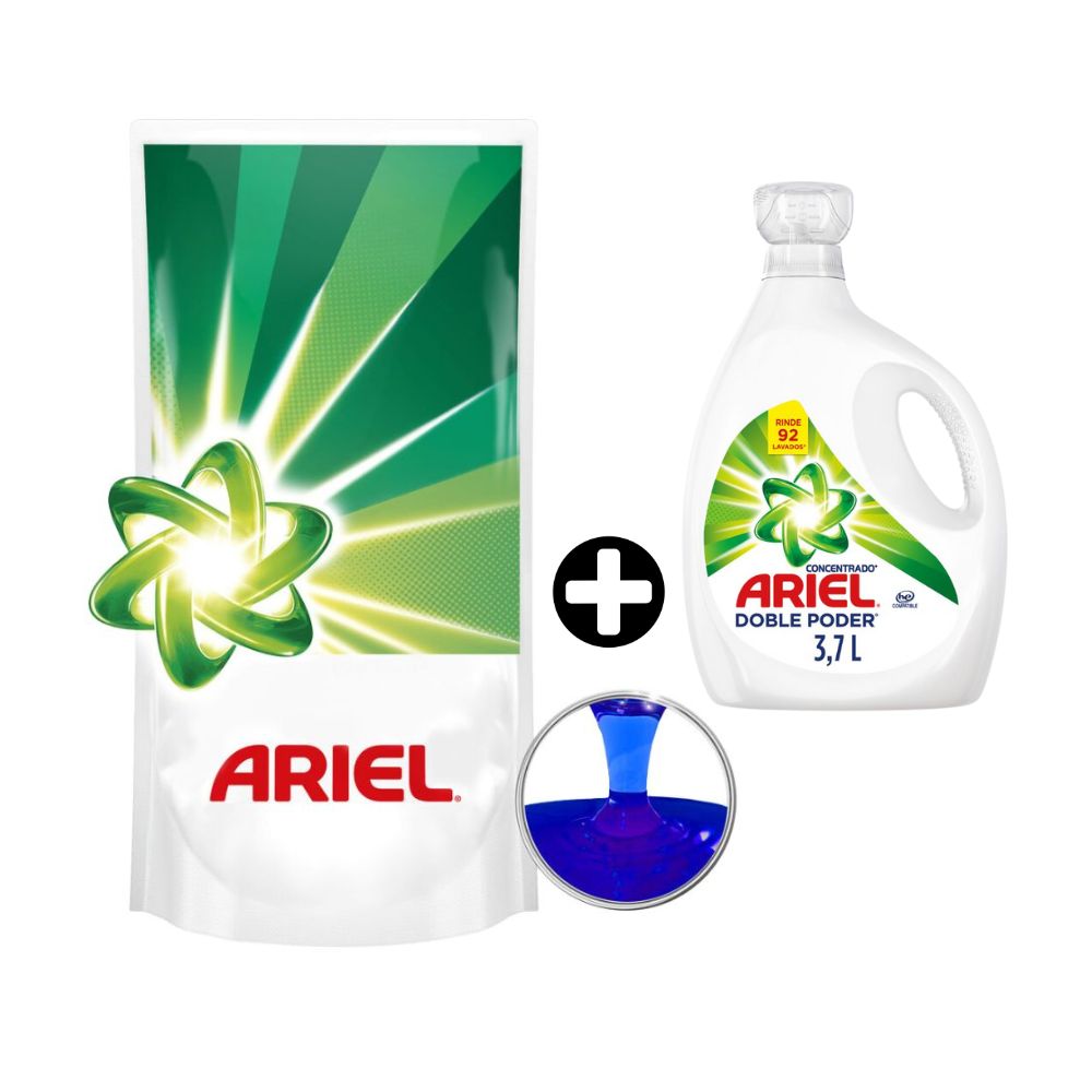 COMBO Detergente Líquido Ariel Doypack 1.2L + Detergente Líquido Ariel Doble Poder 3.7L