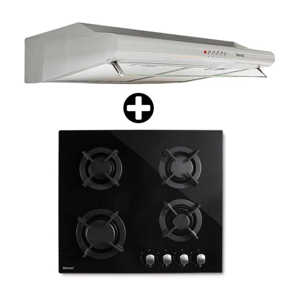 COMBO Cocina empotrable Orange vidrio templado 60cm 4 hornillas + Campana Pari 60cm Gris Orange
