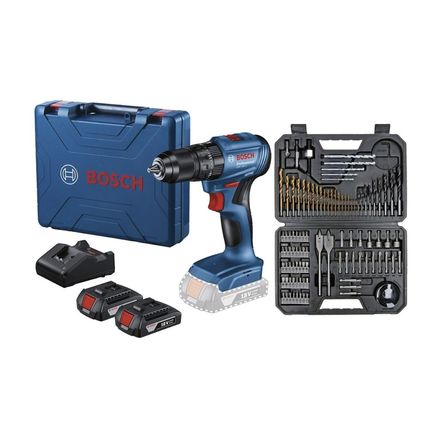 Taladro Percutor Inalámbrico Bosch 18v GSB185 + 2 Baterías + Set de Puntas Brocas 103 Piezas