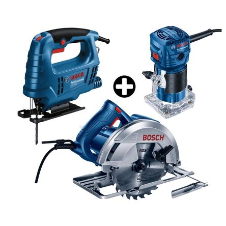 COMBO Bosch: Sierra Circular GKS 150 + Sierra Caladora GST 680 + Fresadora GKF 550