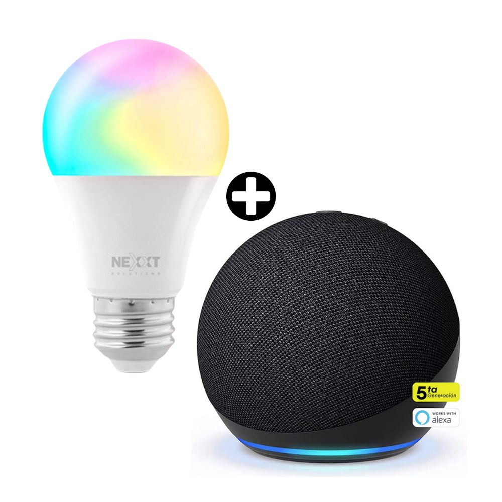 COMBO Parlante inteligente Echo Dot 5 Negro Amazon + Foco Smart Led Rgb Nhb-C120M