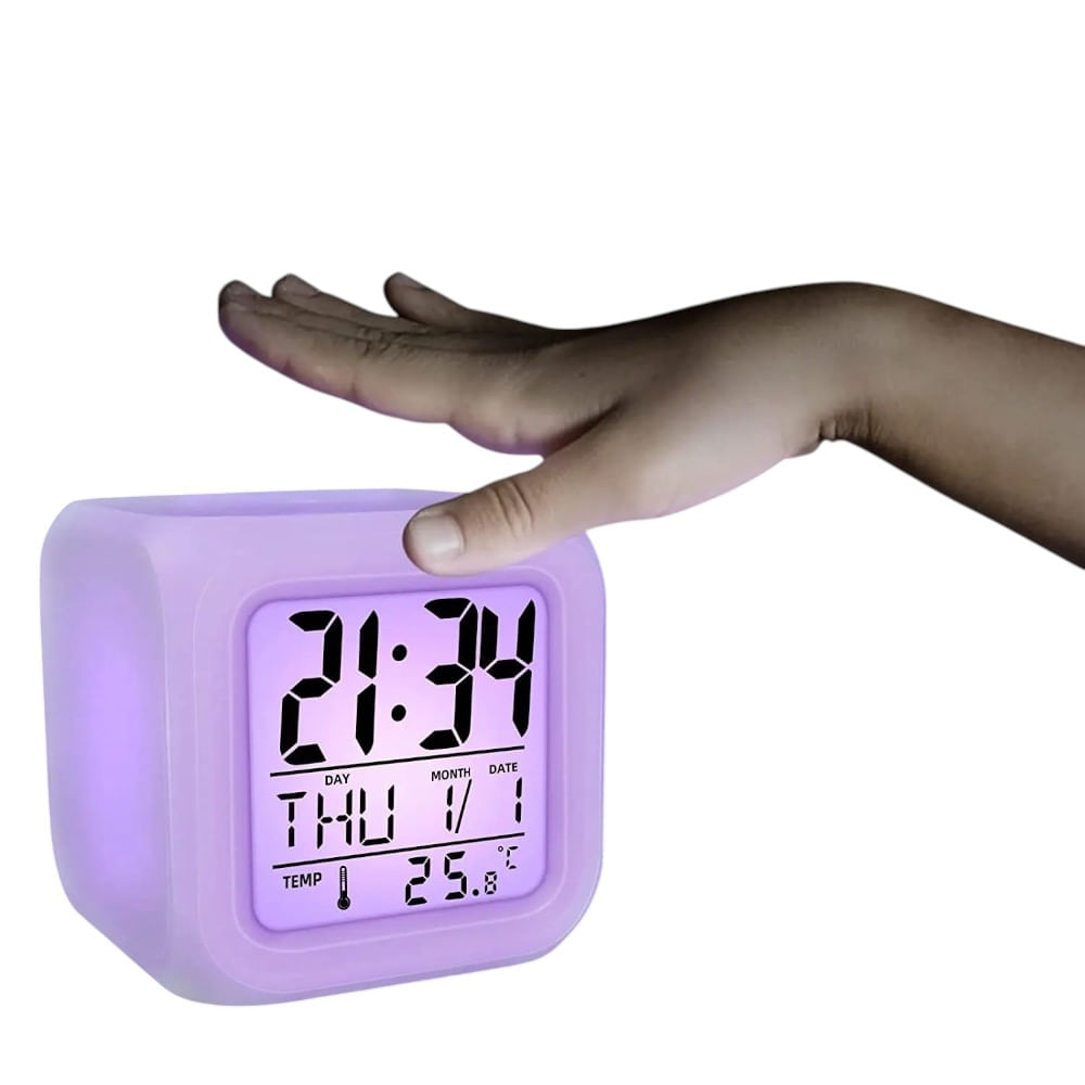 Reloj Despertador Cubo Cambia de Color LED y Función de Alarma