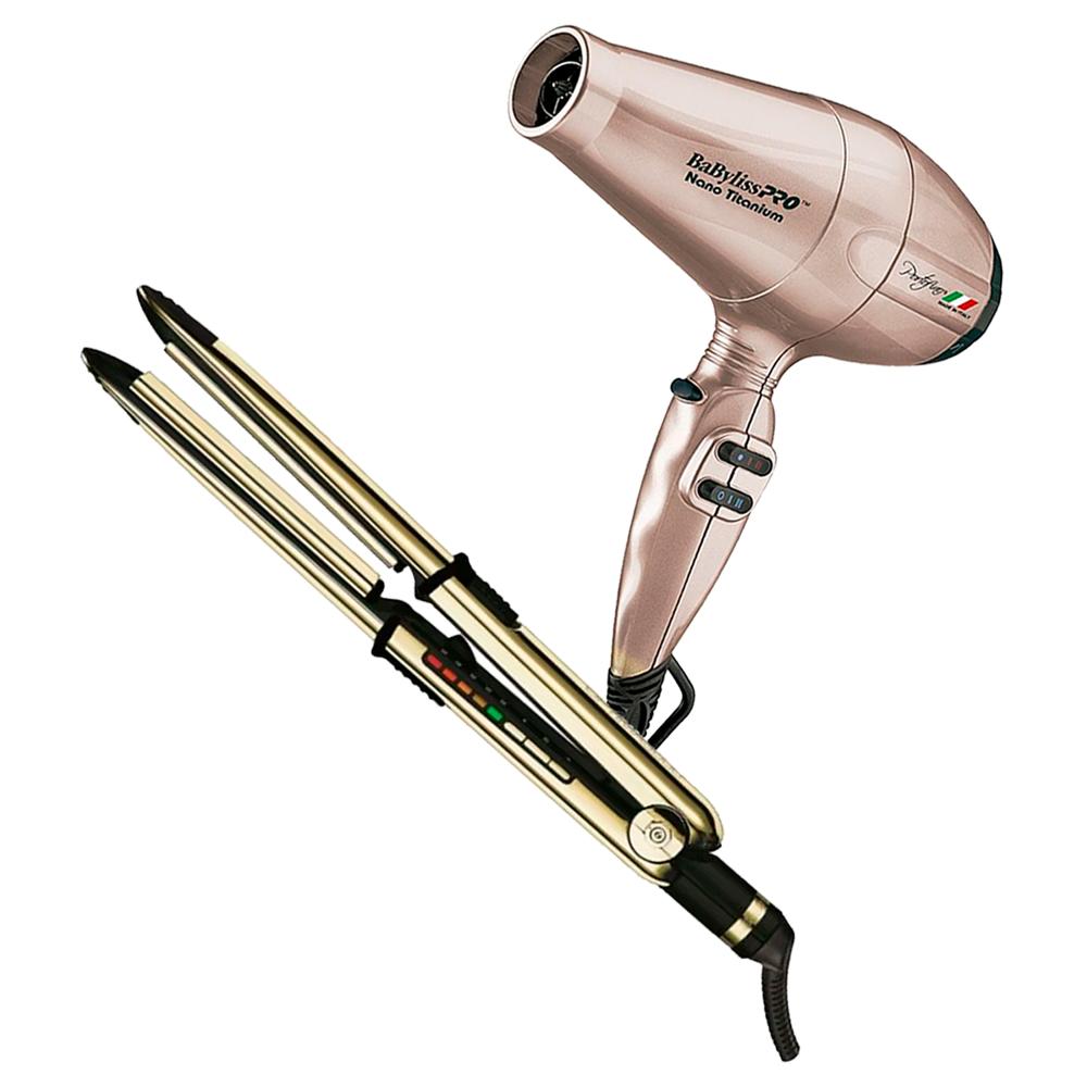 Combo BabylissPro Alisadora Optima 3000 BNTG3000TPE y Secador Portofino Rose Gold BNTRG6610PE