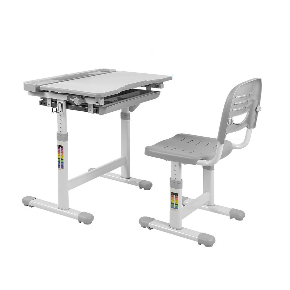Set de Escritorio y Silla Mount-It! para Niños de 3 a 10 Años (Gris) - Altura Ajustable, Escritorio