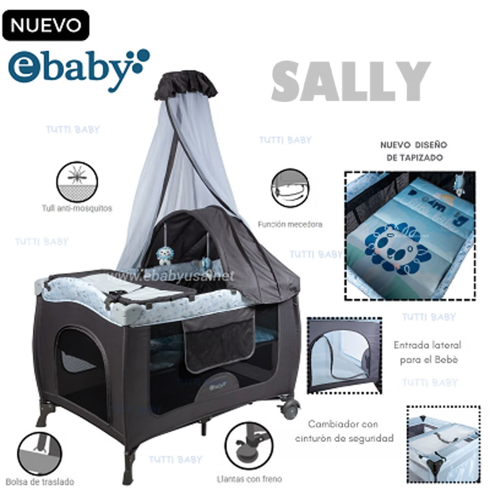 CUNA CORRAL CON MECEDORA SALLY 716-4 - GRIS CELESTE