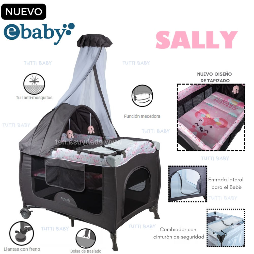 CUNA CORRAL CON MECEDORA SALLY 716-4 - GRIS ROSADO
