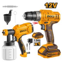 Combo Taladro Atornillador Ingco 12V CDLI1218 + Pistola para Pintar Ingco 450W SPG3508