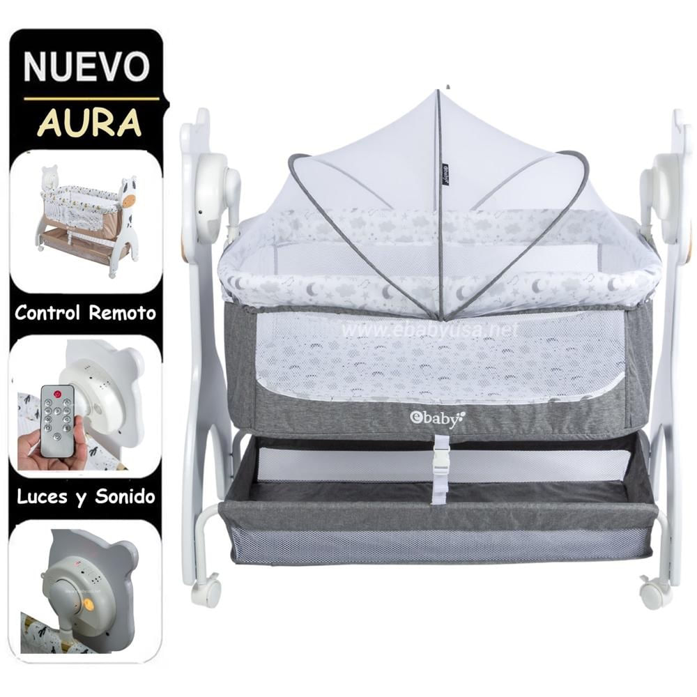 Cuna Mecedora Aura con Control Remoto Gris
