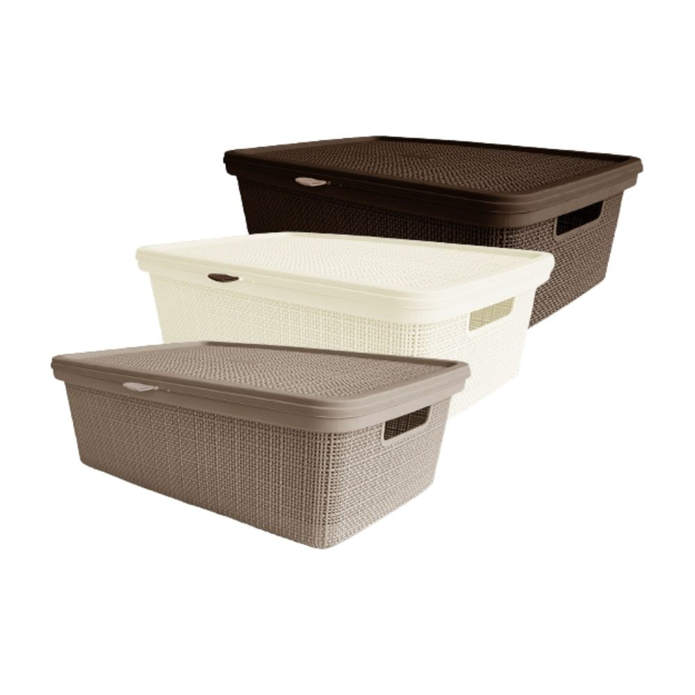 Canasta Plastico Tipo Yute Nº 50 con Tapa - Color Aleatorio Prolimso