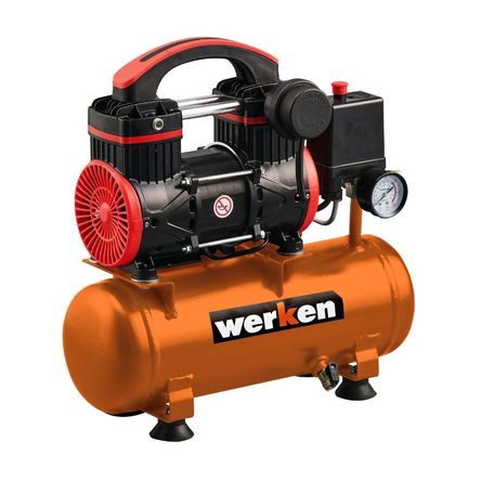Compresora de Aire Silencioso Werken EWS08 0.6Hp 8 litros en Acero Negro