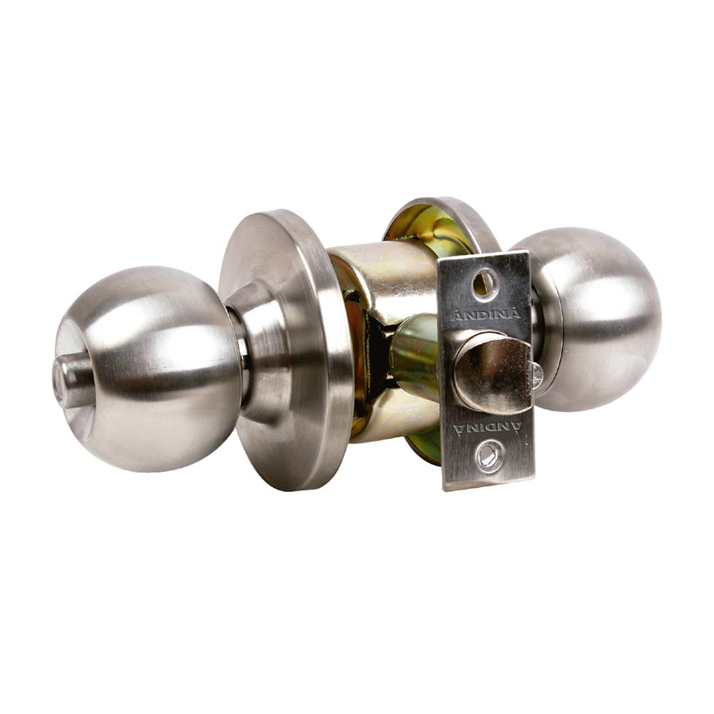 Cerradura Cilíndrica de Acero Inoxidable Forte Modelo Pomo 07 Plata Seguro de Botón