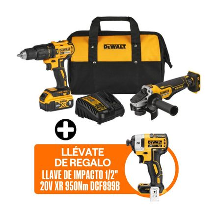 COMBO Dewalt Inalámbrico DCK248P1-K10 : Taladro Percutor + Esmeril Angular + Llave de Impacto + Bateria 5ah