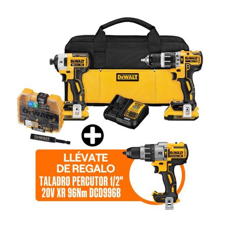 COMBO Dewalt Inalámbrico DCK287D2-K16: Taladro Percutor + Atornillador de Impacto + Llave de Impacto + Set 16 Piezas