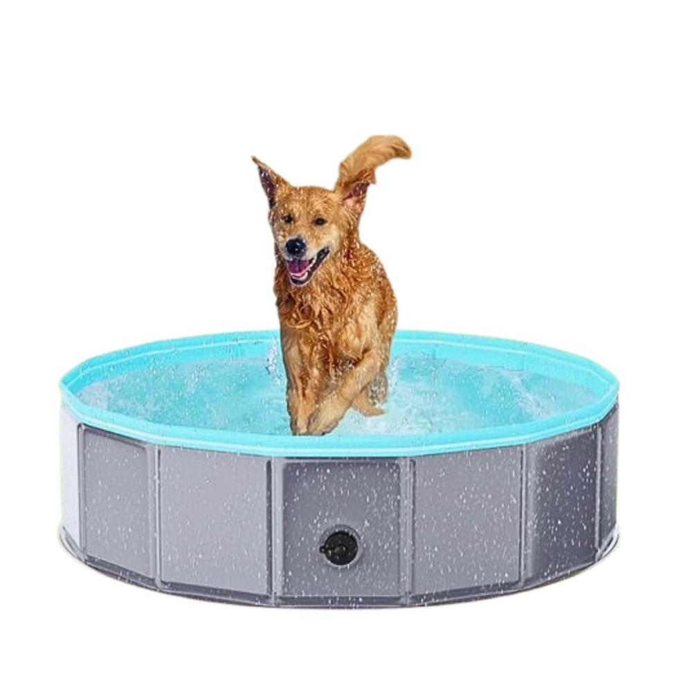 Piscina Portatil Para Mascotas XL Gris y Celeste Para Este Verano