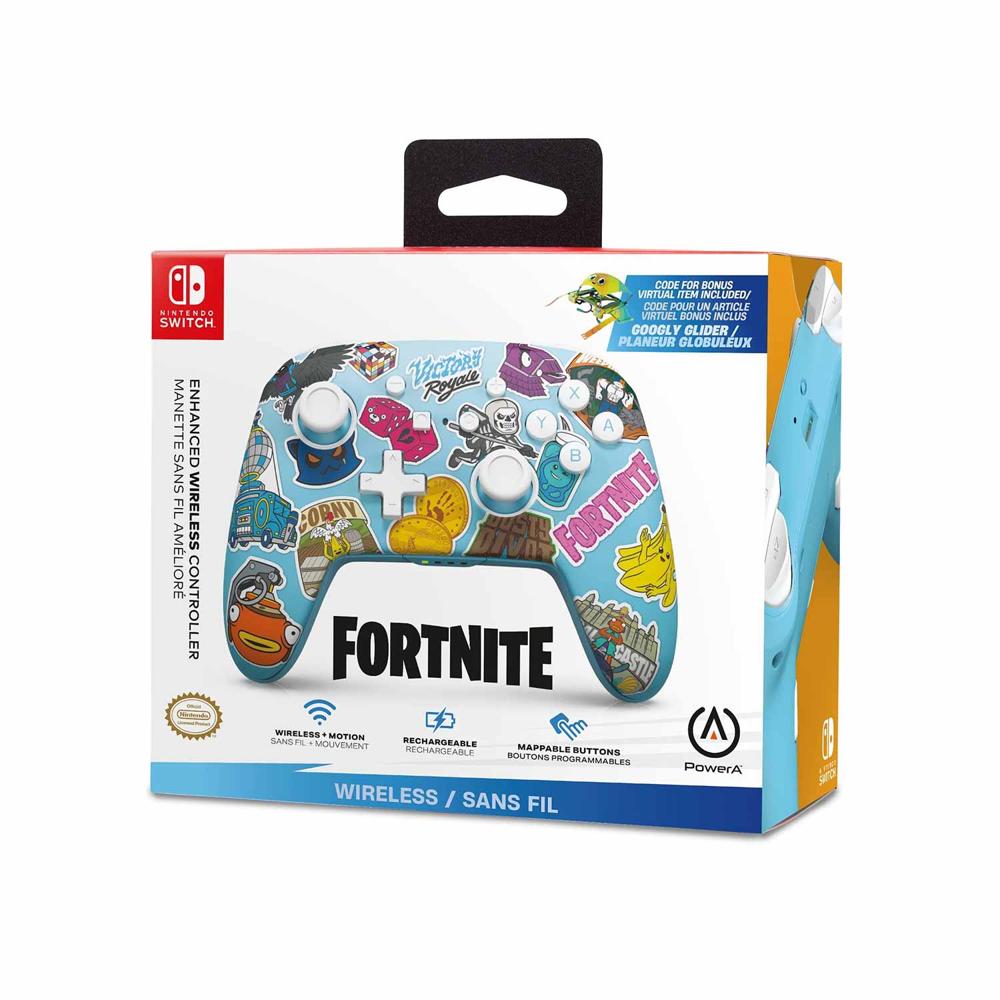 Mando Pro PowerA Wireless Nintendo Switch Fortnite Sticker Mania