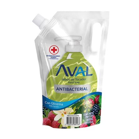 Jabón Líquido Antibacterial Fresco Eucalipto Aval 800ml + 400ml Jabón Líquido Antibacterial Fresco Eucalipto Aval 800ml + 400ml