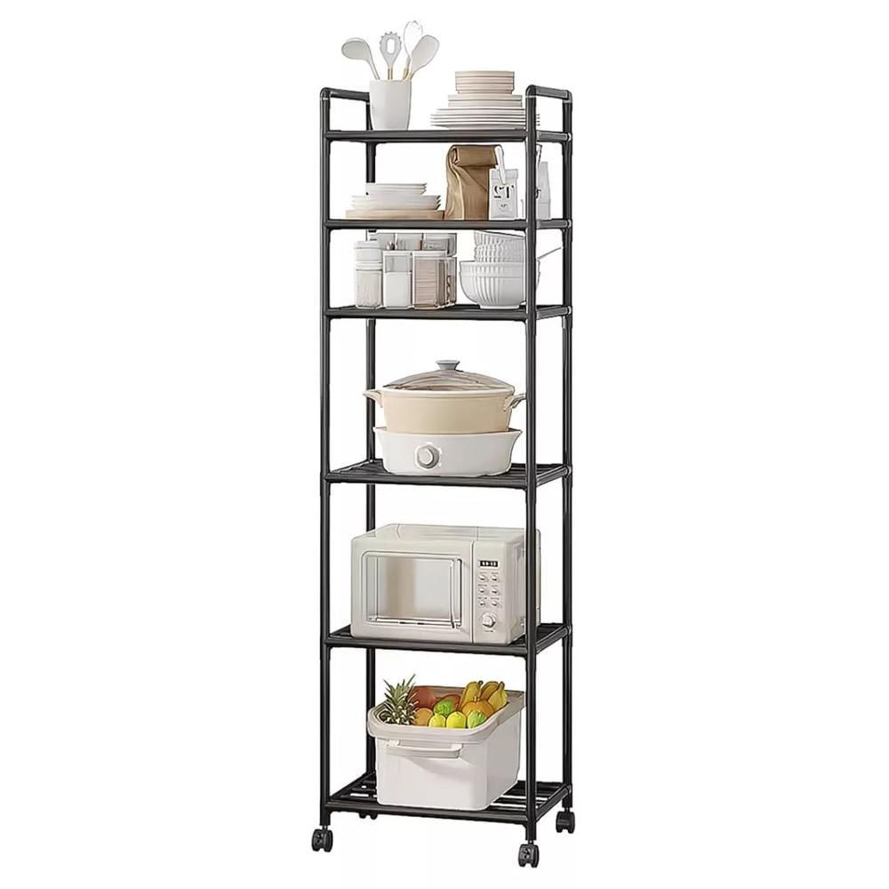 Estante Organizador de Cocina Multiusos 6 Niveles con Ruedas 170x42x32cm Negro