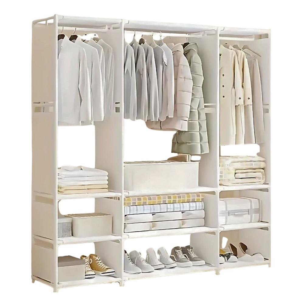 Ropero Colgador Organizador de Ropa 3 Cuerpos 170x130x36 Blanco
