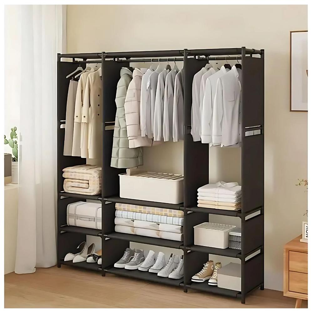 Ropero Colgador Organizador de Ropa 3 Cuerpos 170x130x36 Negro